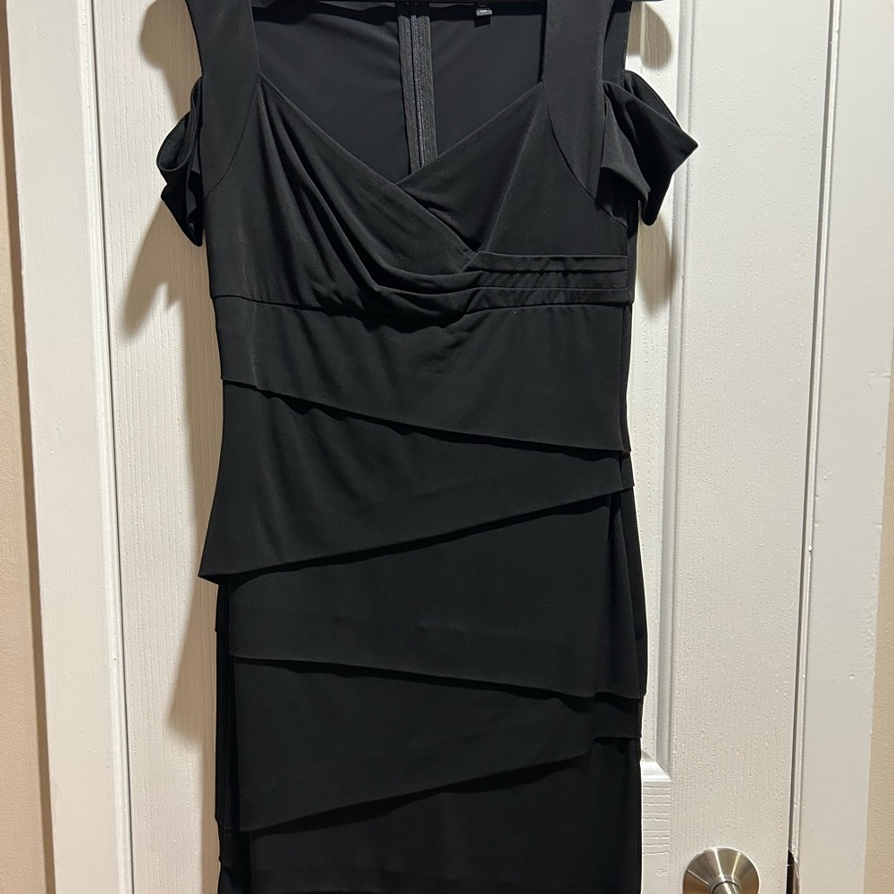 White House Black Market Layered Black Cold Shoulder Dress
